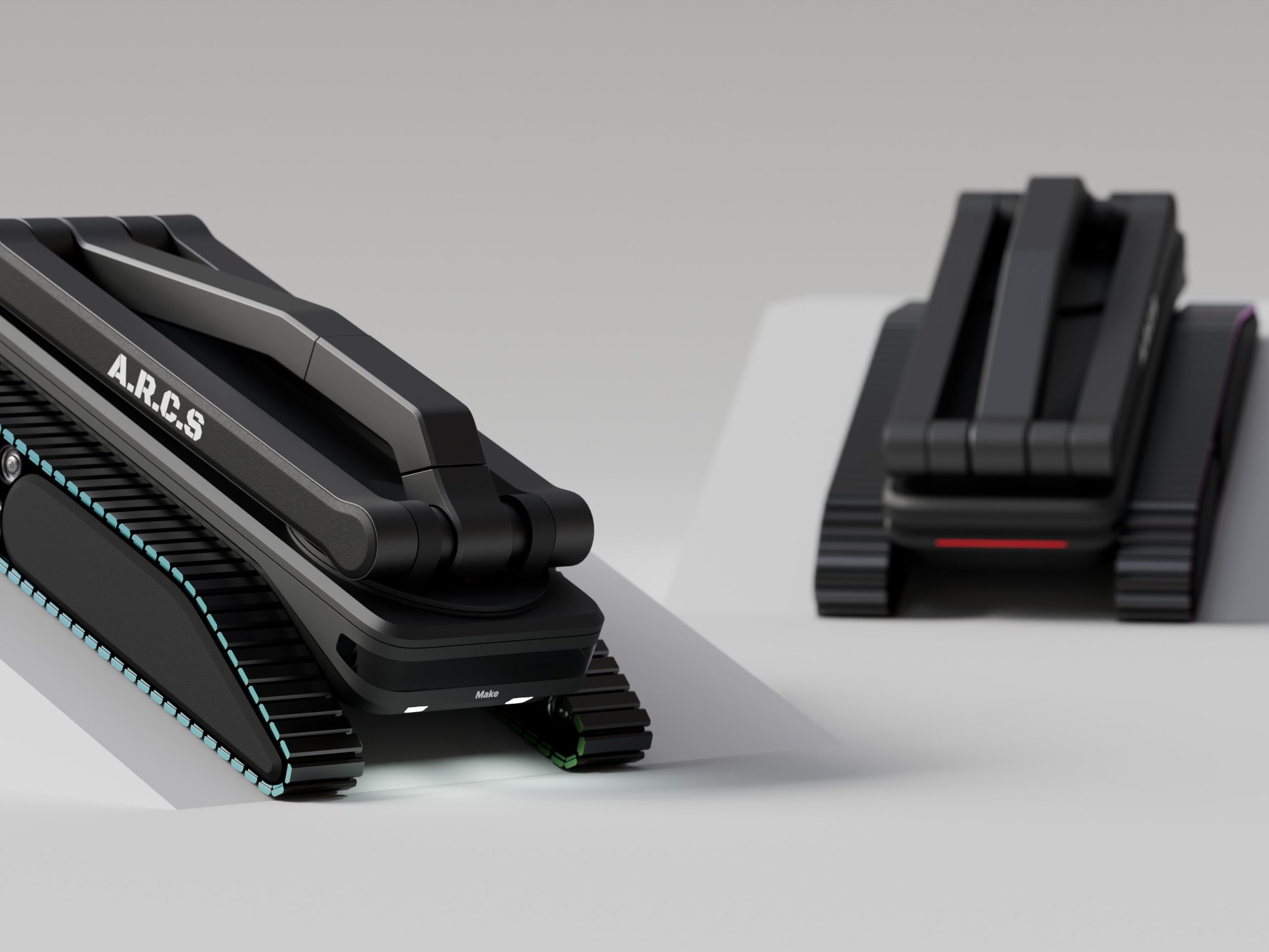Close up of A.R.C.S with a second robot behind