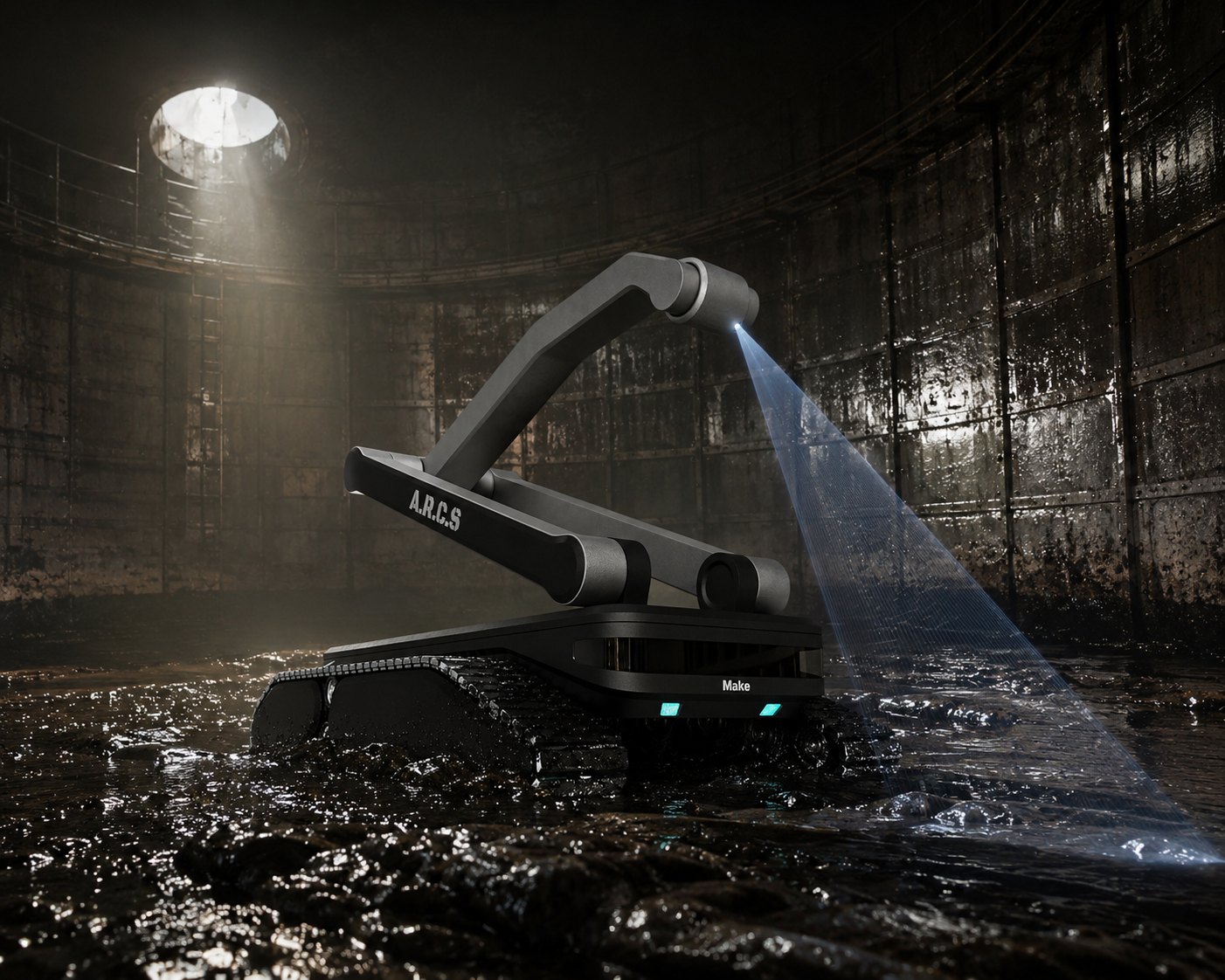 A.R.C.S lights and tracks in a dark room