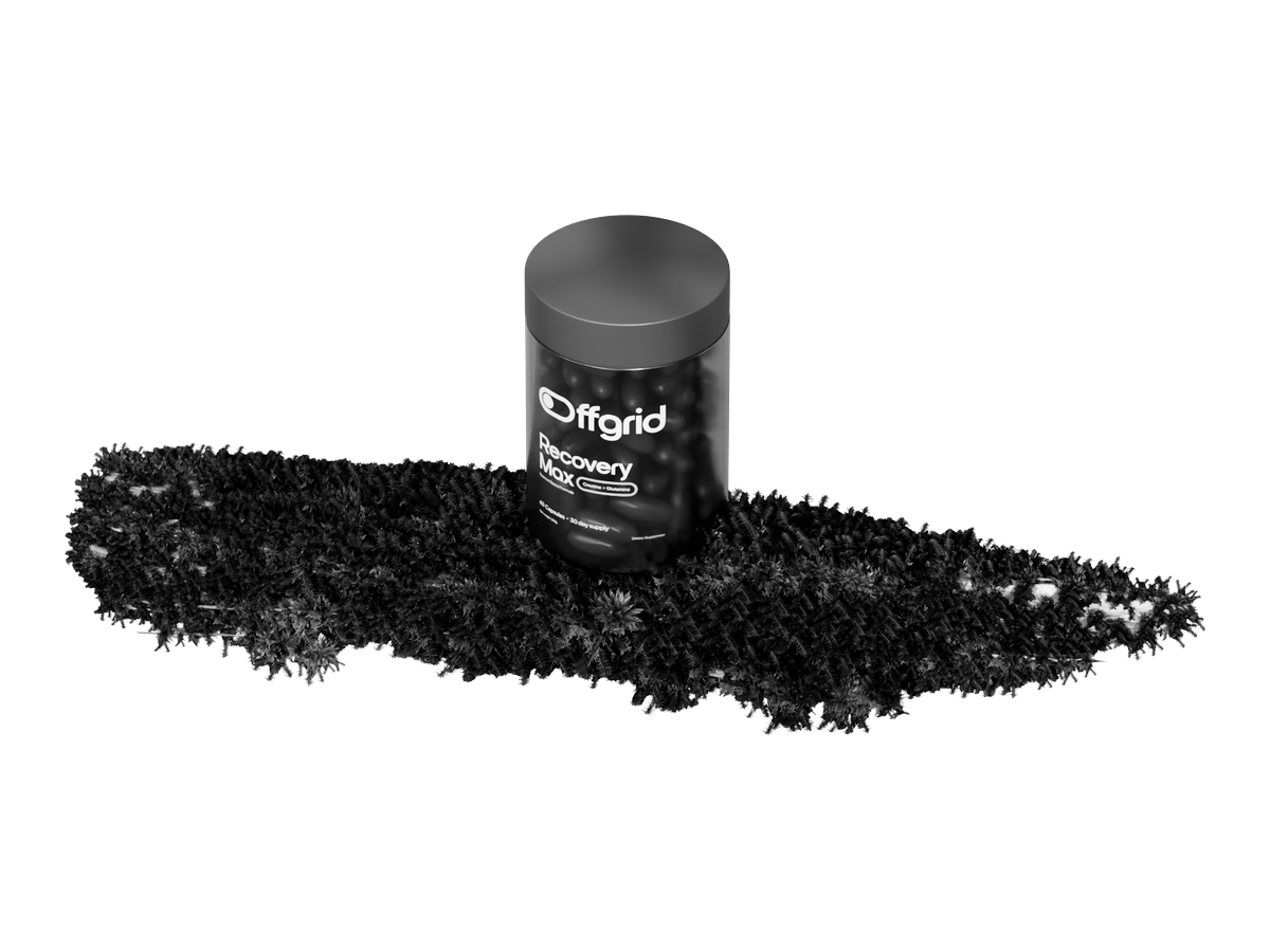 Offgrid Recovery Max supplement jar on moss