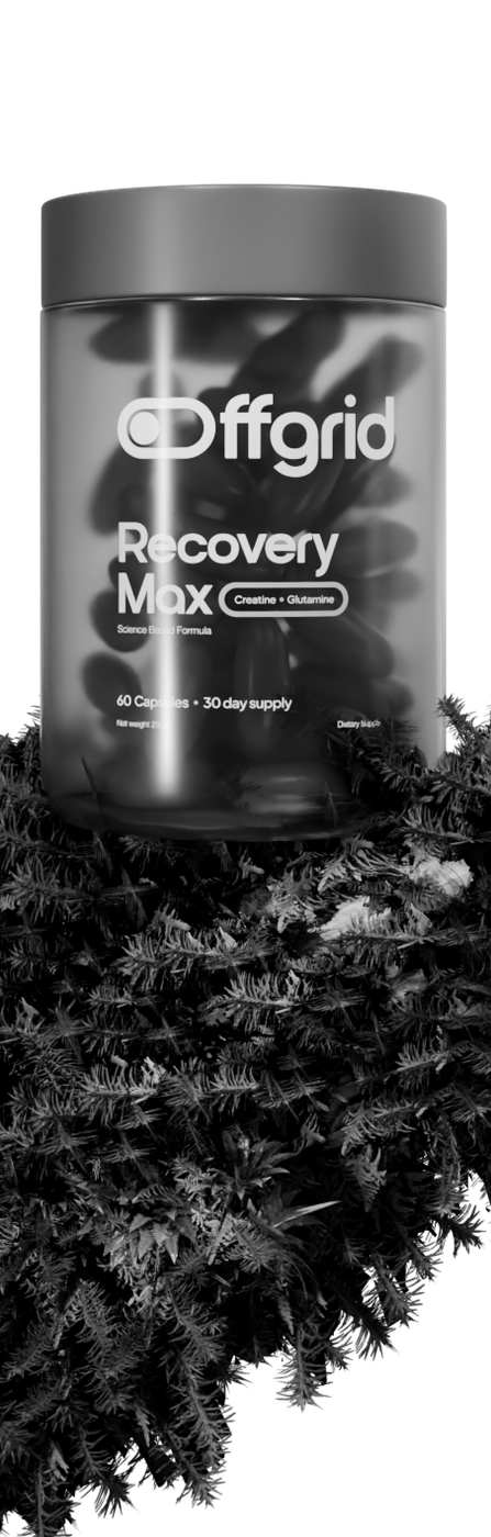 Offgrid Recovery Max supplement jar on moss